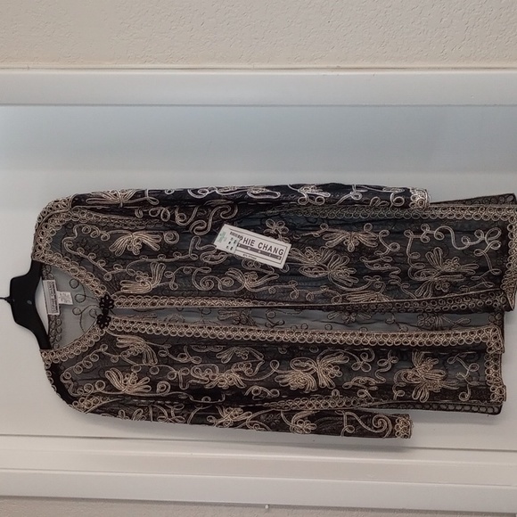 NWT Sophie Chang Sheer Cardigan Embroidered Large Lace Long Sleeve - Picture 2 of 8